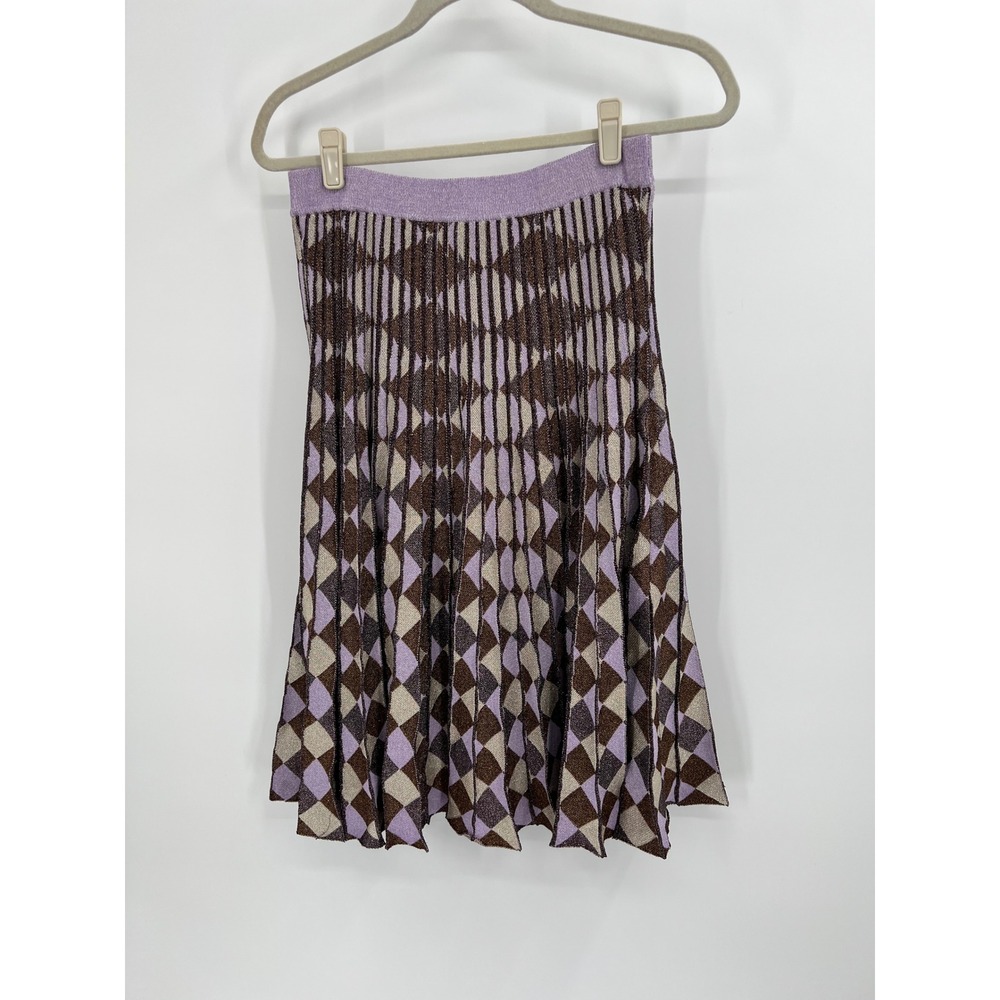 Baum und Pferdgarten Pleated Metallic Harlequin Knit Midi Skirt M